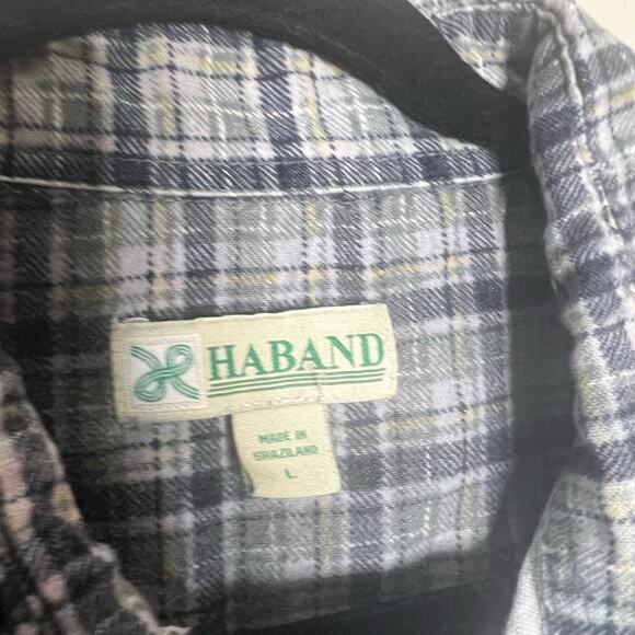 Haband men's size large blue flannel plaid long sleeve snap button - Picture 3 of 7